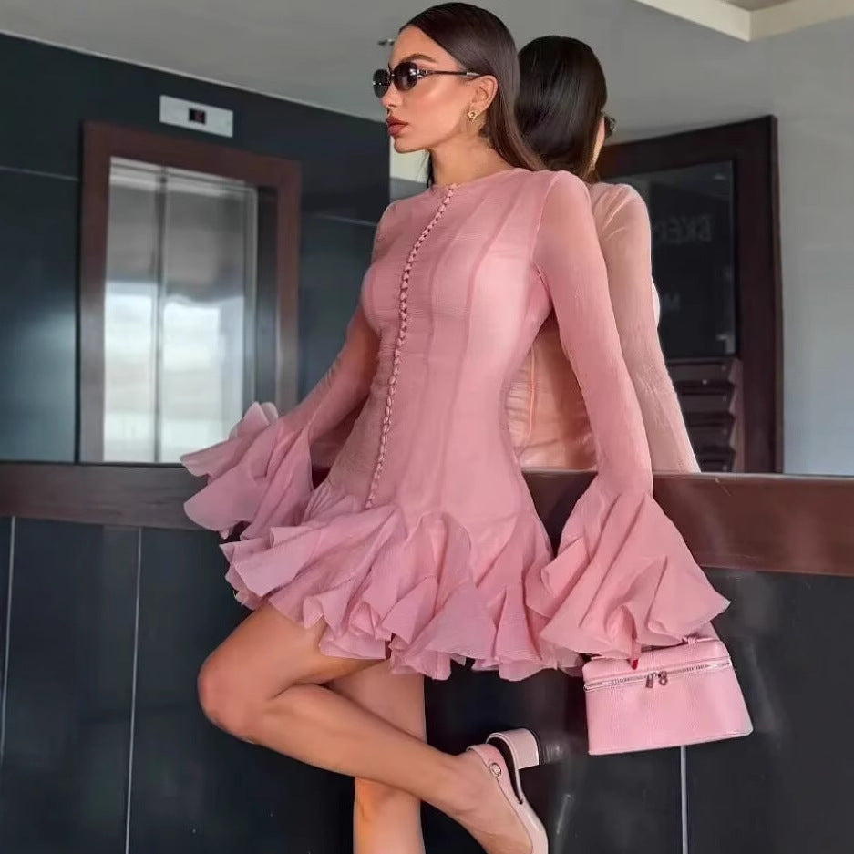 Damen Fransen-Kleid mit fließendem Rüschenabschluss R&B
