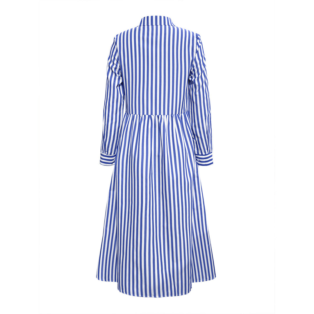 Damen Midi-Kleid mit eleganten Streifen und strukturierter Knopfleiste R&B