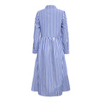 Damen Midi-Kleid mit eleganten Streifen und strukturierter Knopfleiste R&B