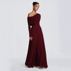 Damen Elegantes Langarm-Maxikleid mit asymmetrischem Drapierungsdetail EB