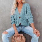 Damen Grobstrickjacke mit V-Ausschnitt und Taschen R&B