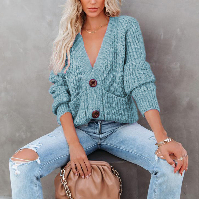 Damen Grobstrickjacke mit V-Ausschnitt und Taschen R&B