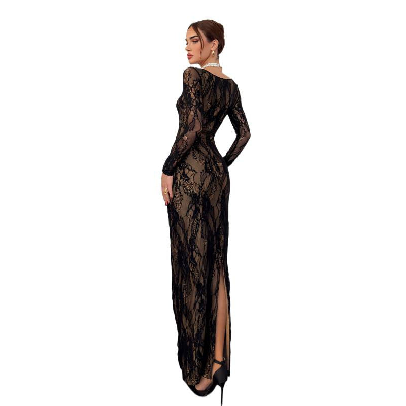 Damen Spitzenkleid mit langem Arm und luxuriösen Details R&B