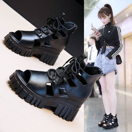 Damen Hochfrontige Schnürsandalen mit robustem Blockabsatz R&B