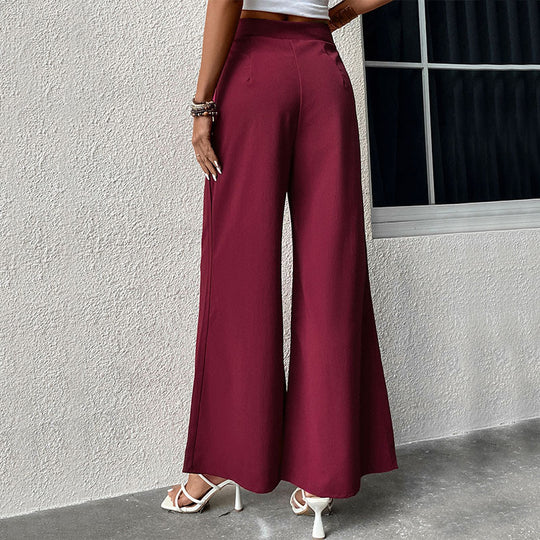 Damen Weite High-Waist-Hose mit Schleifenbund und Faltenwurf R&B