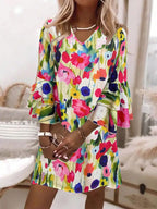 Damen Kurzes Kleid mit voluminösen Ärmeln und floralem Muster R&B