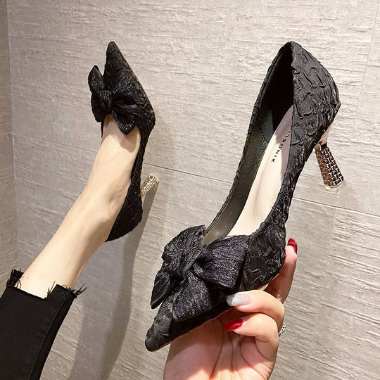 Damen elegante Pumps mit Schleifen-Detail und funkelndem Absatz R&B