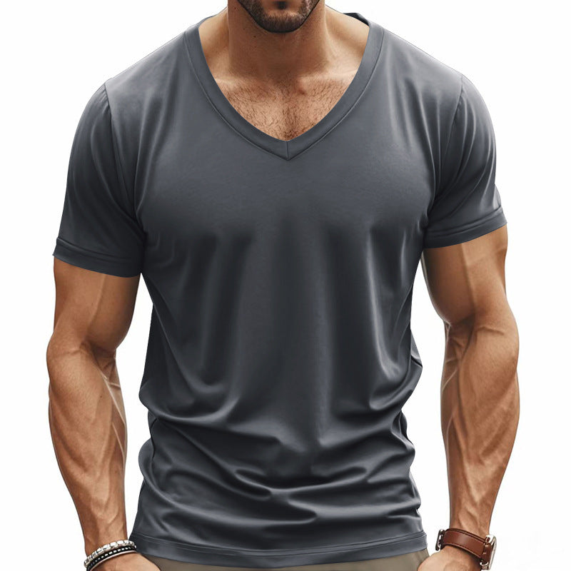 Herren nan V-Ausschnitt-T-Shirt aus Stretchbaumwolle mit ergonomischem Schulterschnitt und flachem Saum R&B