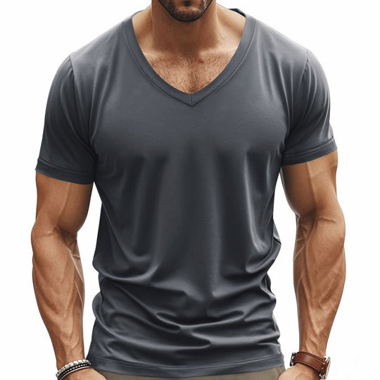 Herren nan V-Ausschnitt-T-Shirt aus Stretchbaumwolle mit ergonomischem Schulterschnitt und flachem Saum R&B