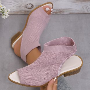 Damen Offene Mules mit Strickdesign und Retro-Blockabsatz R&B