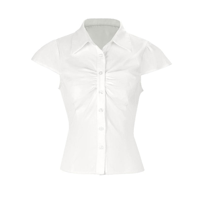 Damen elegante Bluse mit Raffung und schickem Kragen R&B