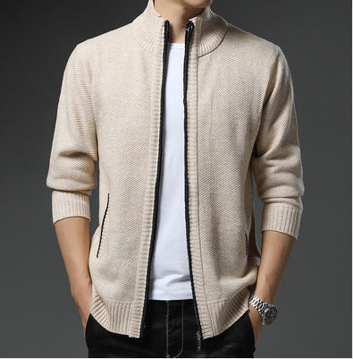 Herren lässige Strickjacke mit hohem Kragen und praktischem Reißverschluss R&B