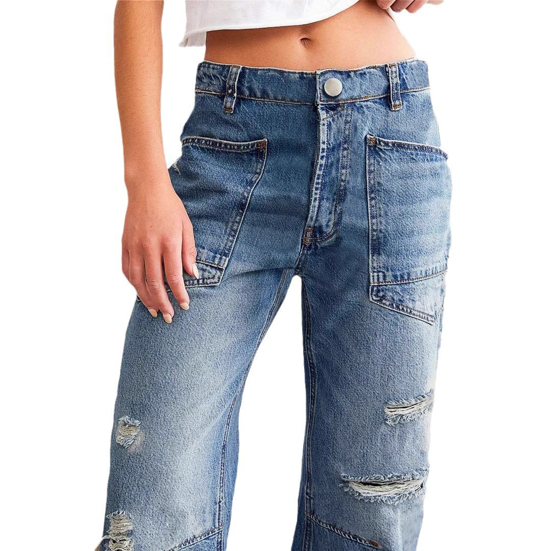 Damen Denim-Hosen mit großflächigen Taschen R&B