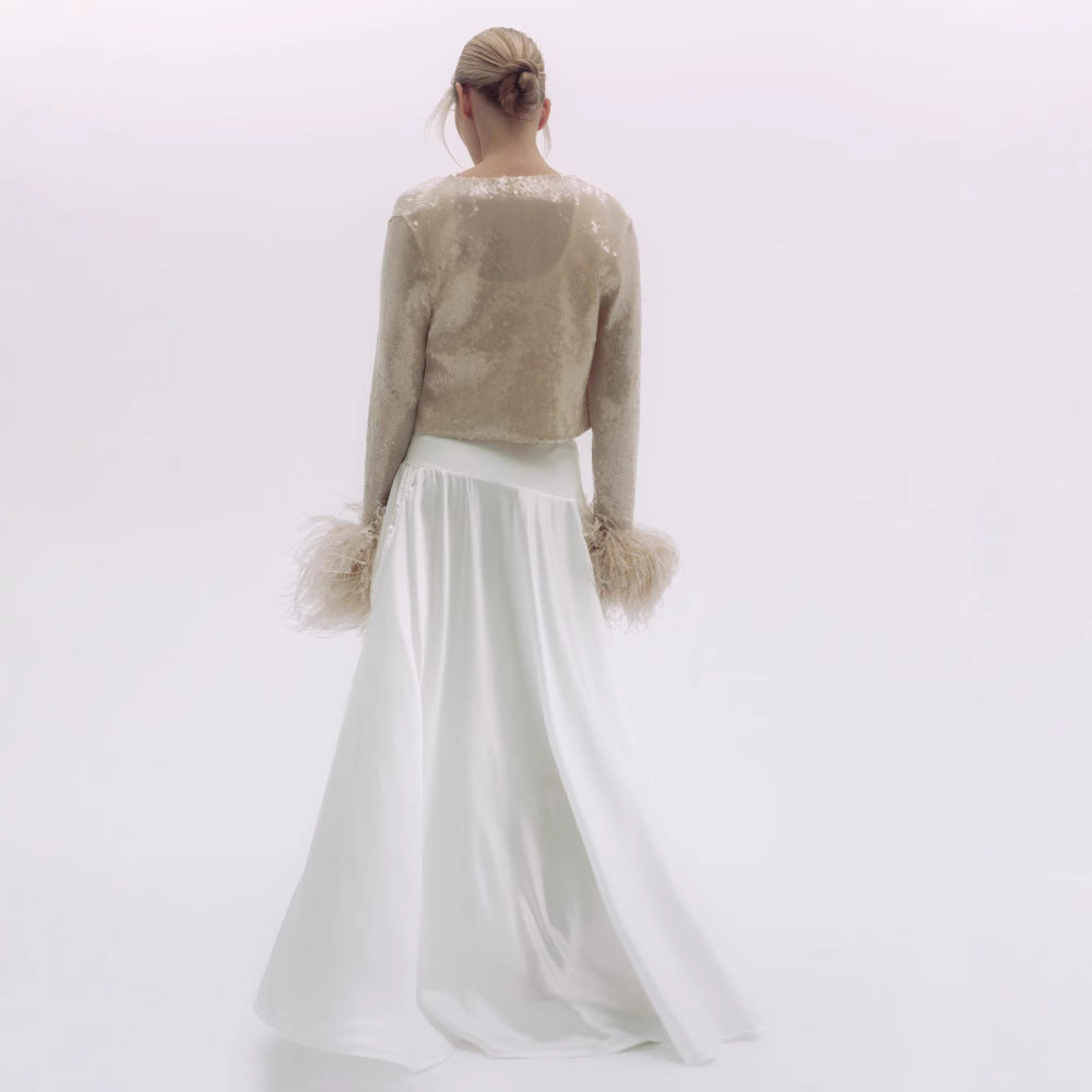 Damen elegante Bluse mit Federn R&B