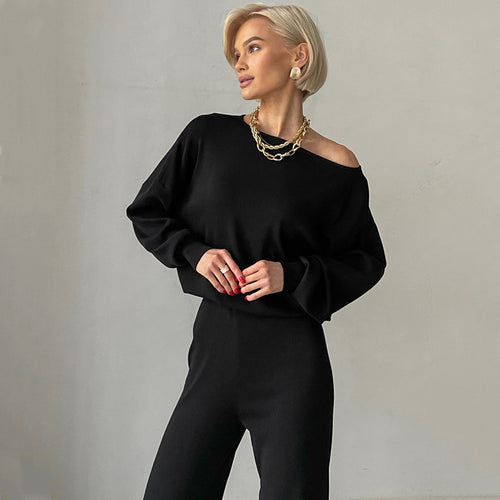 Damen lässiges Strickanzug-Set mit weitem Schnitt und modischen Details R&B