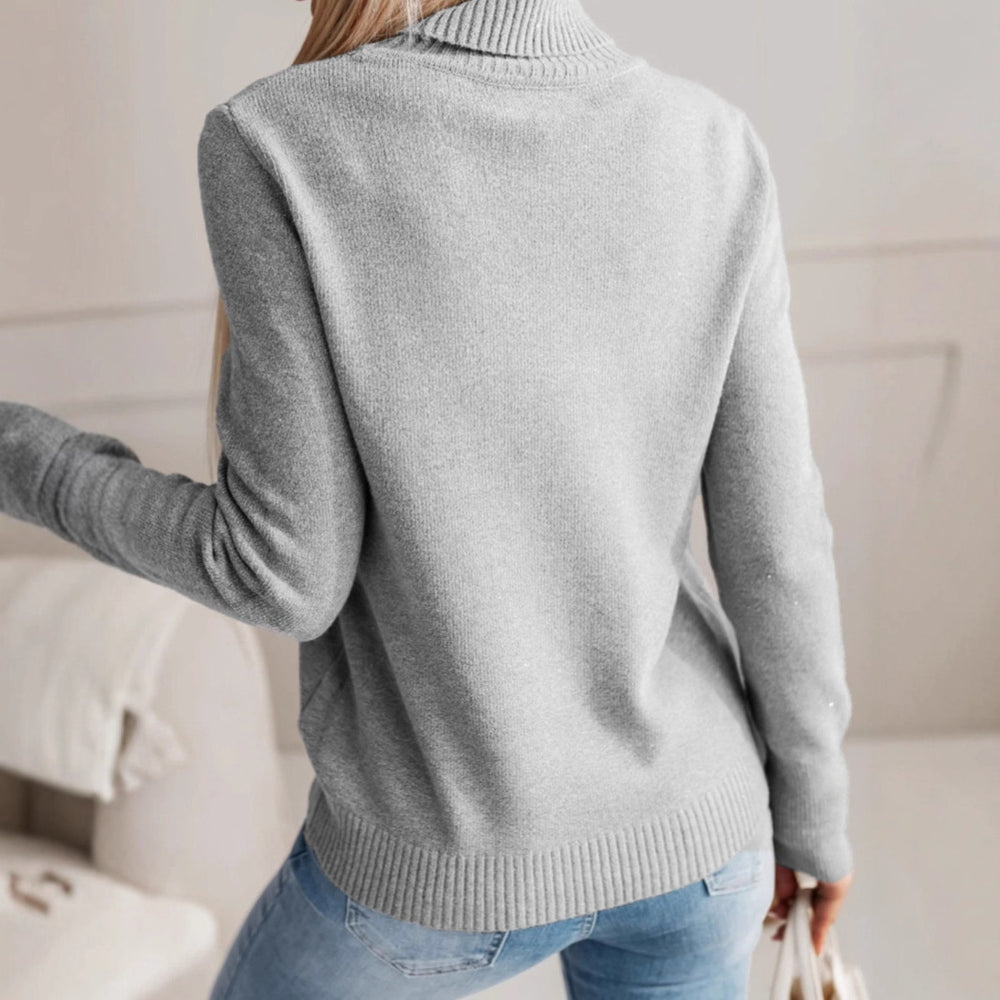 Damen eleganter Rollkragenpullover mit Knopfdetails R&B