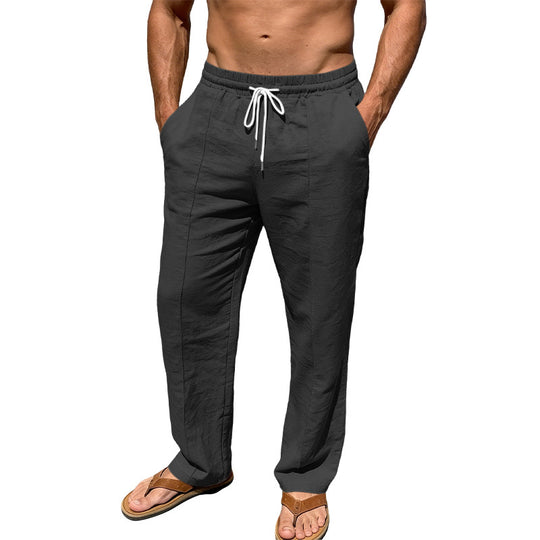 Herren nan atmungsaktive Leinenmisch-Hose mit Tunnelzug Bügelfalte und geradem Bein R&B
