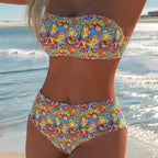 Damen Bandeau-Bikini mit hoch taillierten Höschen und lR&Bhaftem Paisleymuster R&B
