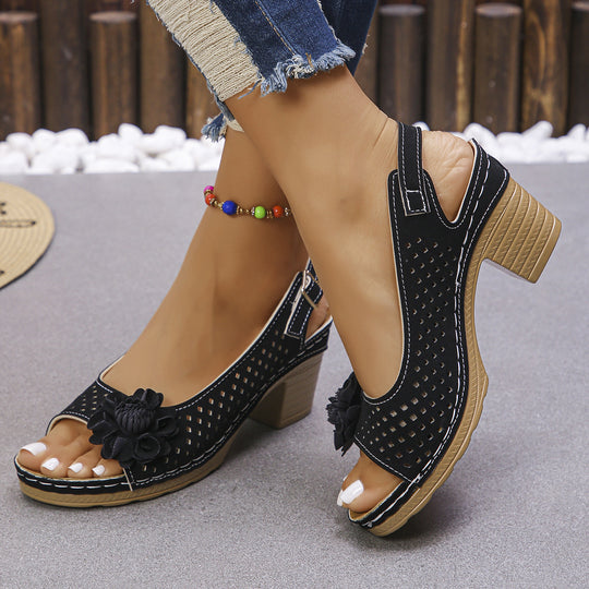 Damen Slingback Sandalen mit luftiger Mesh-Oberfläche und dekorativem Blumendesign R&B