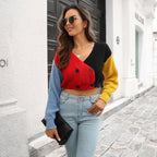 Damen cropped Strickjacke mit modischem Farbblock-Design R&B