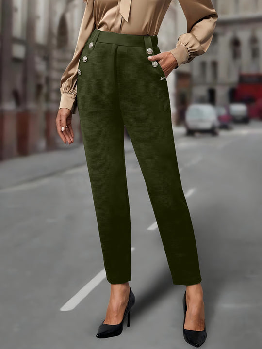 Damen elegante Anzughose mit doppeltem Knopfverschluss und schmalem Bein R&B