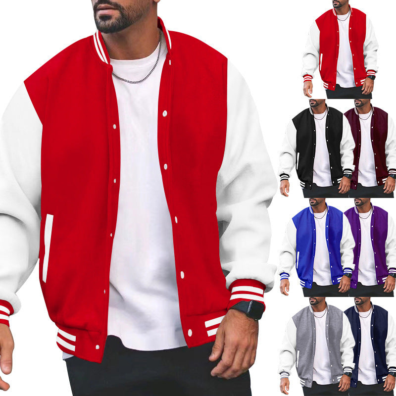 Herren Sportliche Collegejacke mit kontrastierenden Ärmeln und Druckknöpfen R&B