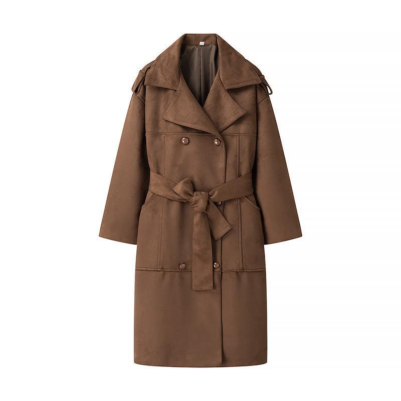 Damen modische Wildlederjacke mit eleganter Taillierung und praktischem Bindegürtel R&B