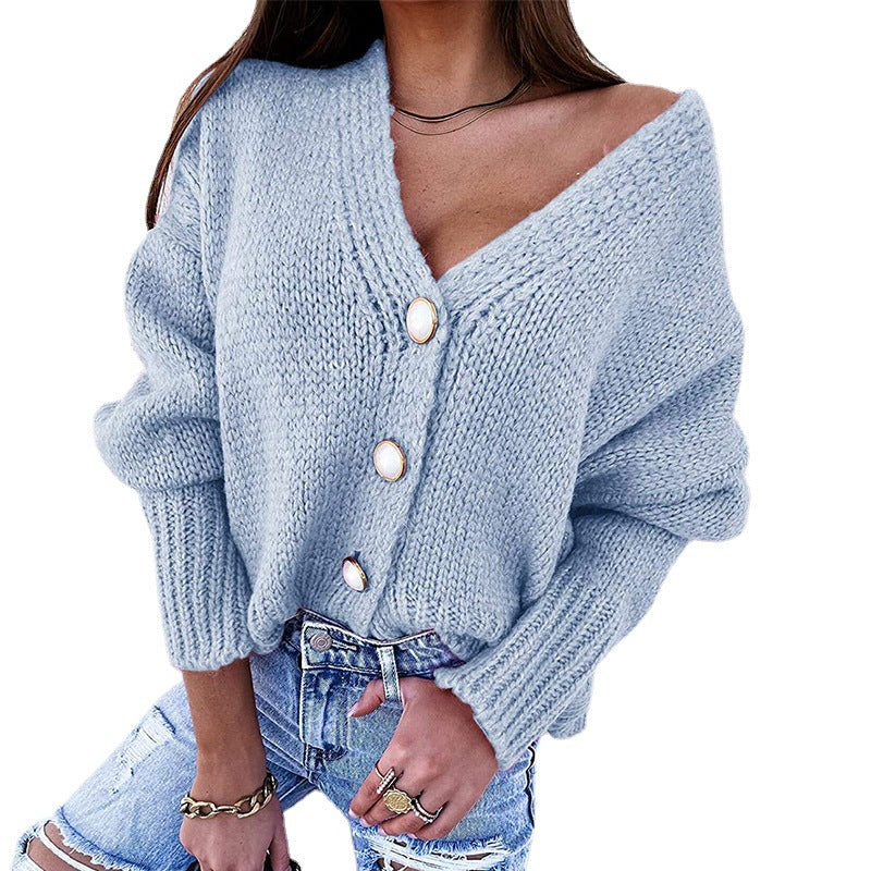 Damen Kuscheliger Cardigan mit tiefem V-Ausschnitt und dekorativen Knöpfen R&B