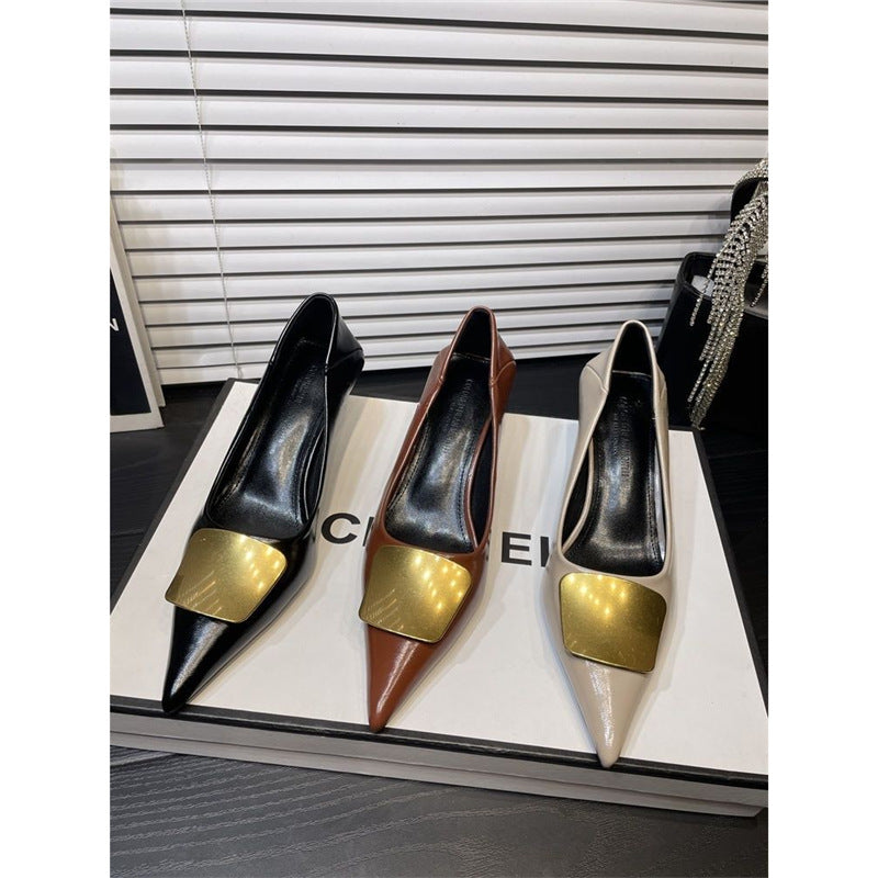 Damen spitze Stiletto-Pumps mit dekorativem Goldakzent R&B