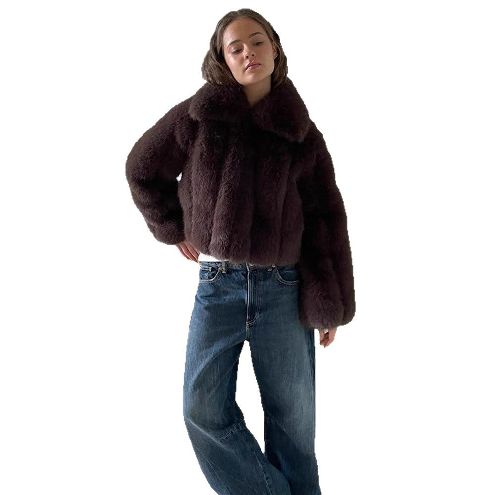 Damen Kunstfelljacke im modischen Cropped-Stil R&B