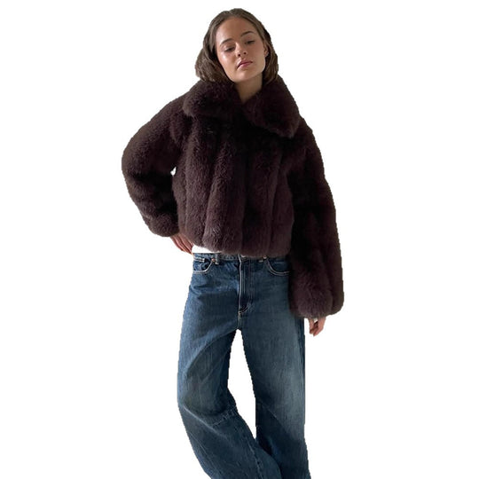 Damen Kunstfelljacke im modischen Cropped-Stil R&B