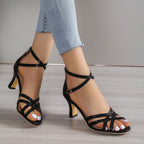 Damen elegante Riemchen-Sandalen mit geschwungenem Absatz und verstellbarem Knöchelriemen R&B