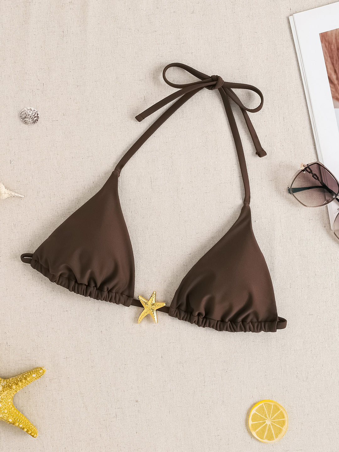 Damen Triangel-Bikini mit floralem Leopardenmuster und verstellbaren Bindebändern R&B