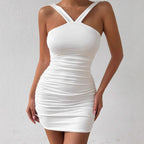Damen figurbetontes Minikleid mit Spaghetti-Trägern und Rüschendetails R&B
