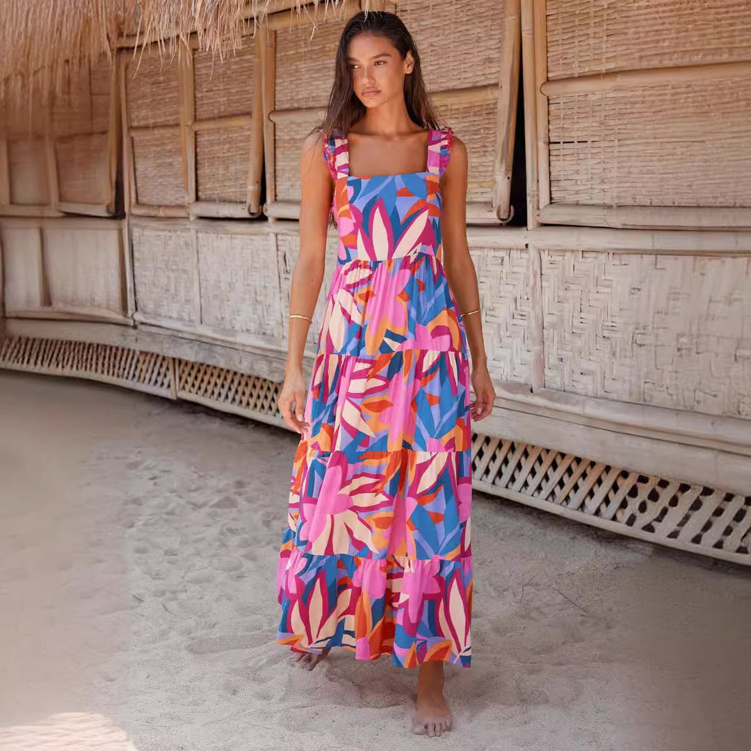 Damen Maxikleid mit voluminösem Rock und zarten Rüschendetails R&B