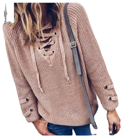 Damen Strickpullover mit Kordelzug und 3/4-Ärmeln R&B