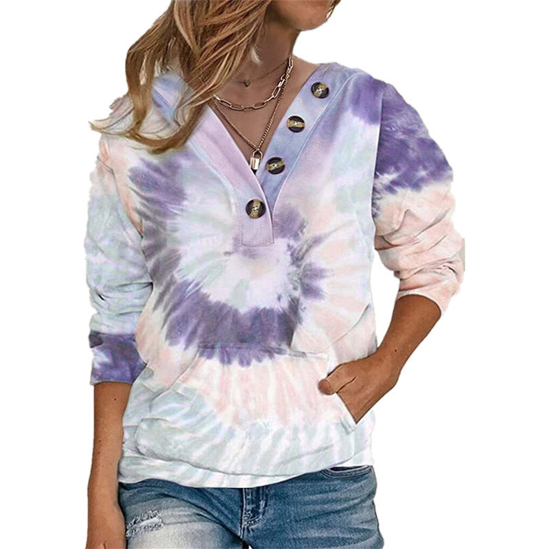 Damen lässiger Pullover mit Knopfdetails und modernem Batikmuster R&B