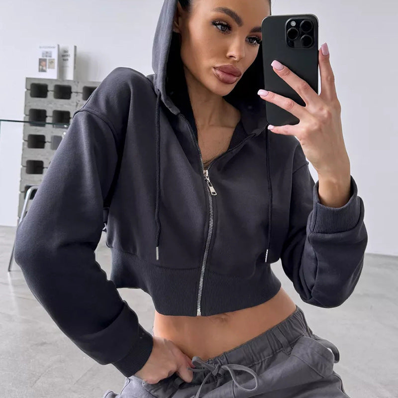 Damen Cropped Hoodie mit Reißverschluss und lässigem Schnitt R&B