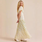 Damen Maxikleid mit blumigem Design und hochwertigen Puffärmeln R&B