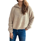 Damen lässiger Zip-Pullover mit oversized Schnitt und hohem Kragen R&B