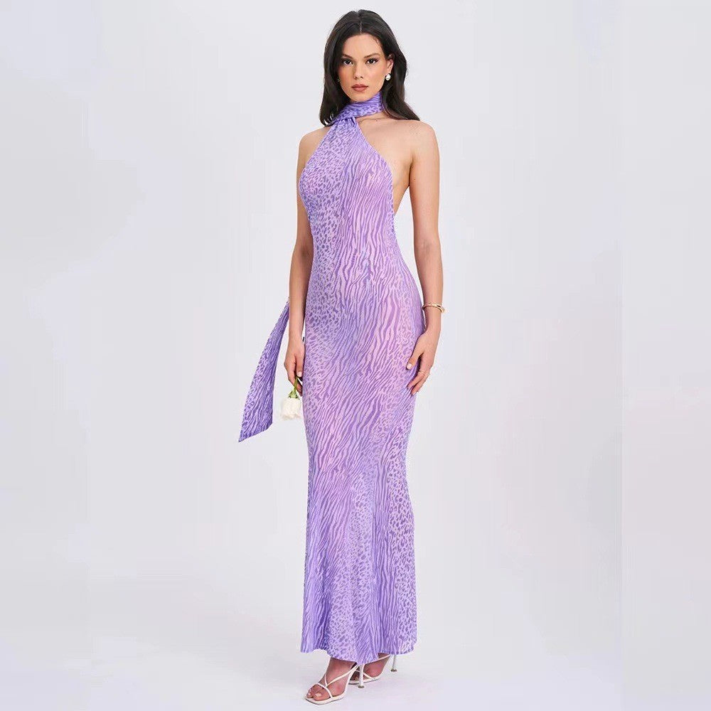 Damen Elegantes Maxikleid mit asymmetrischem Schnitt und zarter Tiermotiv-Optik R&B