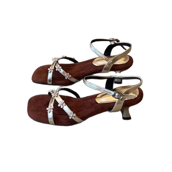 Damen elegante Sandaletten mit dekorativen Blumenschmuckdetails R&B
