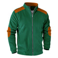 Herren nan gerippte Stehkragen-Sweatjacke mit durchgehendem Reißverschluss, Schulter- und Ellbogen-Patches R&B