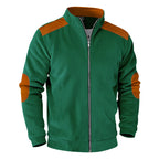 Herren nan gerippte Stehkragen-Sweatjacke mit durchgehendem Reißverschluss, Schulter- und Ellbogen-Patches R&B