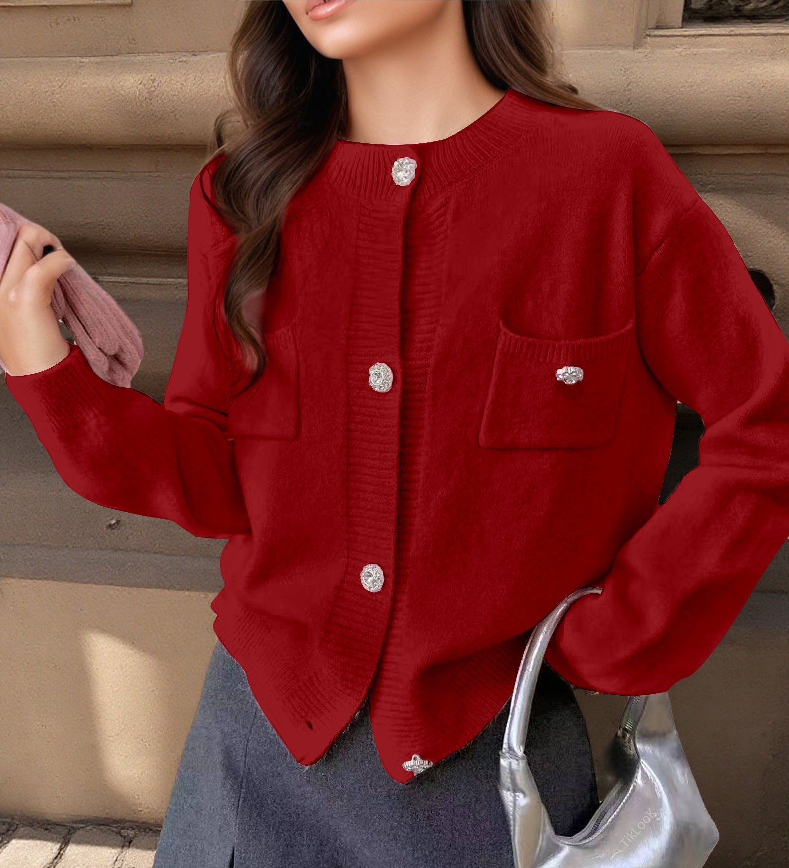 Damen Strickjacke mit dekorativen Taschen und edlen Knöpfen R&B