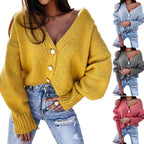 Damen Kuscheliger Cardigan mit tiefem V-Ausschnitt und dekorativen Knöpfen R&B