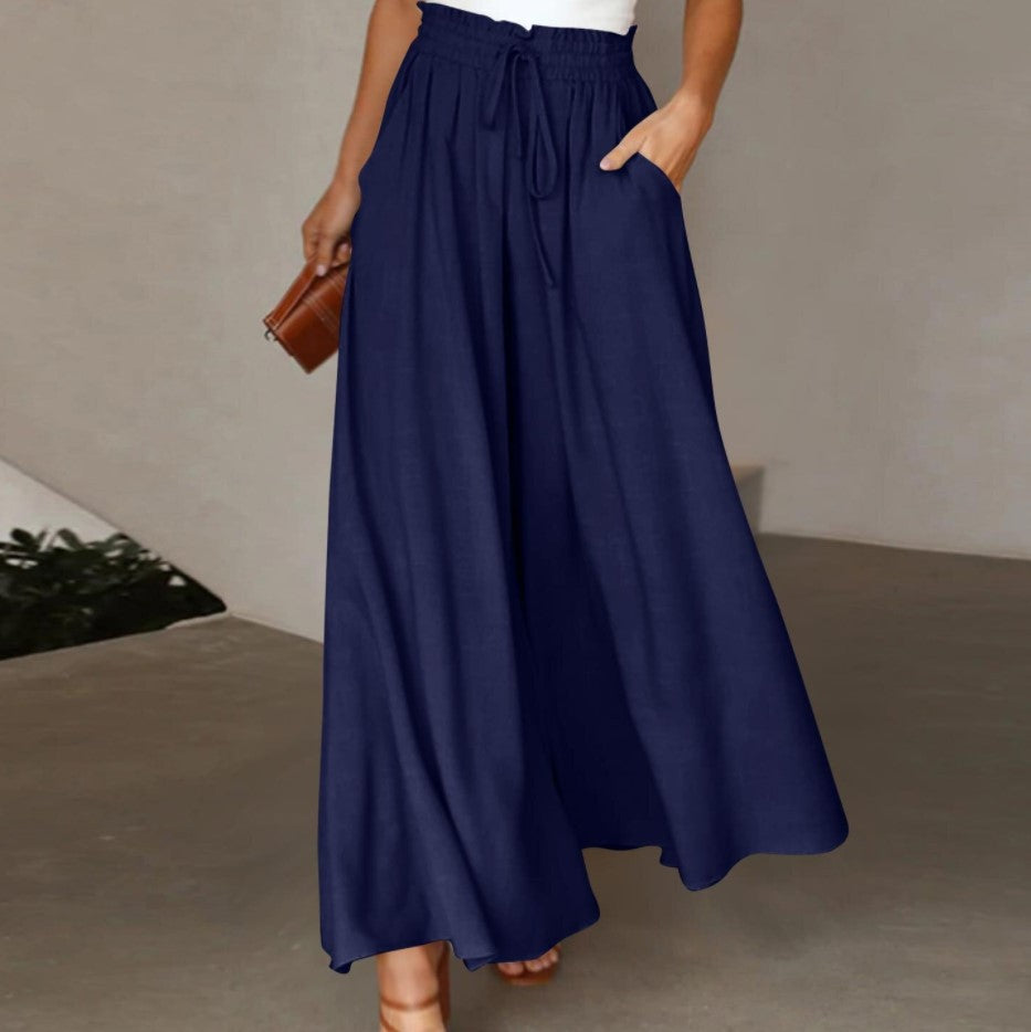Damen Weite Leinenhose mit elastischem Bund und seitlichen Taschen