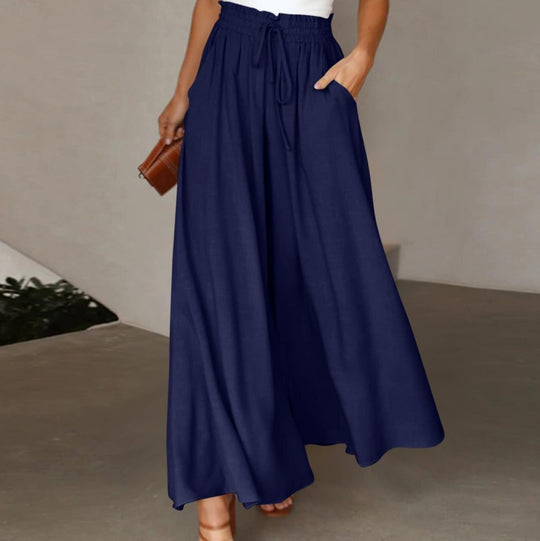 Damen Weite Leinenhose mit elastischem Bund und seitlichen Taschen R&B