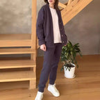 Damen lässige Oversized Sweatjacke mit Knöpfen R&B