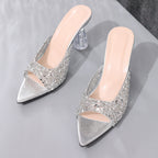 Damen Glamouröse und funkelnde High Heels mit transparentem Blockabsatz R&B